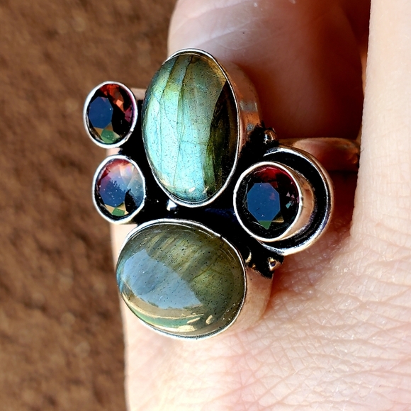 New Labradorite & Bi-Color Tourmaline Silver Ring. - Picture 16 of 16